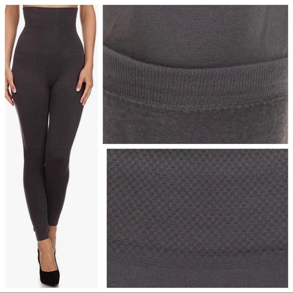 azure_fashion Pants - Charcoal High Waist Fleece Leggings Tummy Control